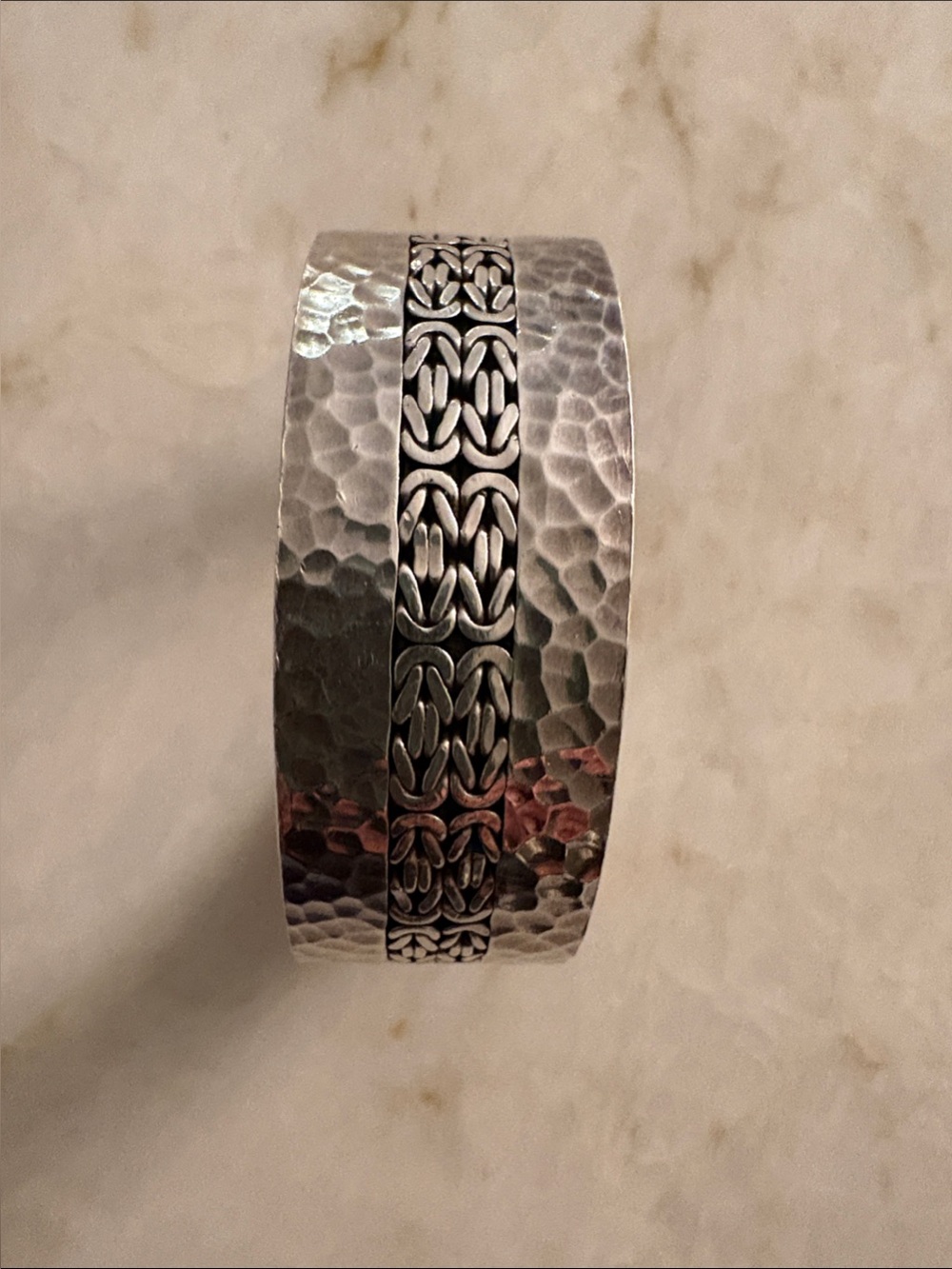 Lois Hill Silver Filigree Hammered Cuff Bracelet
